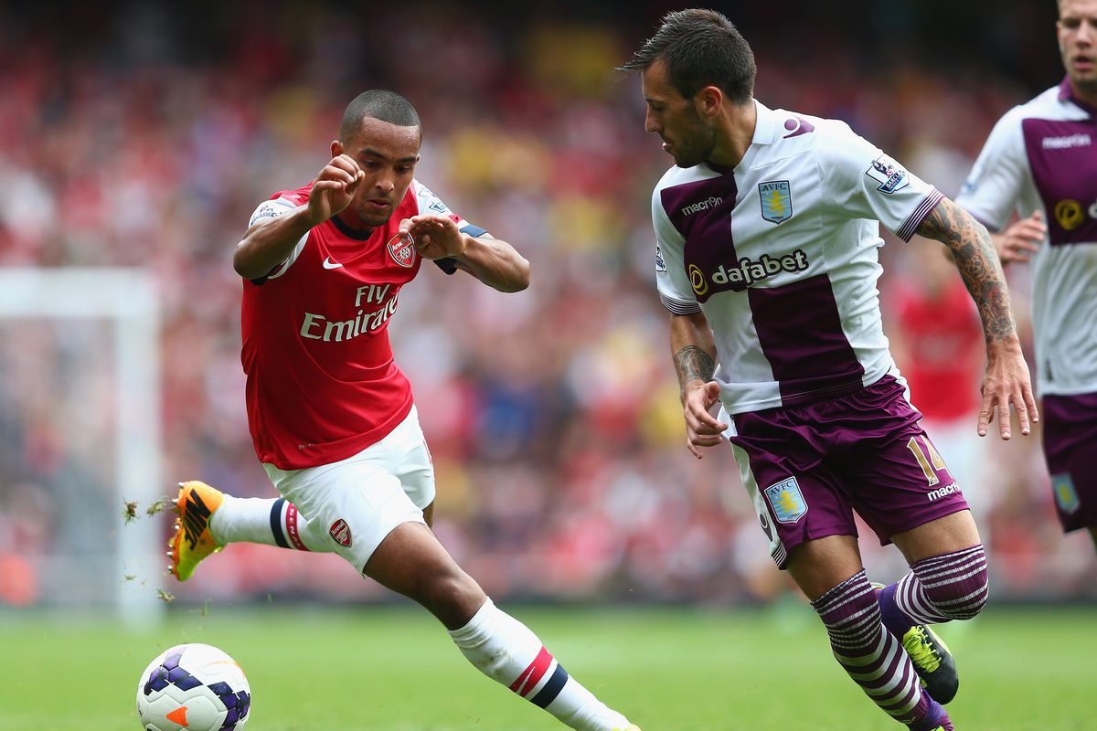 Antonio Luna defends against Arsenal's Theo Walcott during Villa's 3-1 win to open last term.