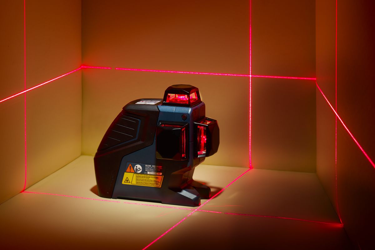 A laser level projecting 360 degrees.