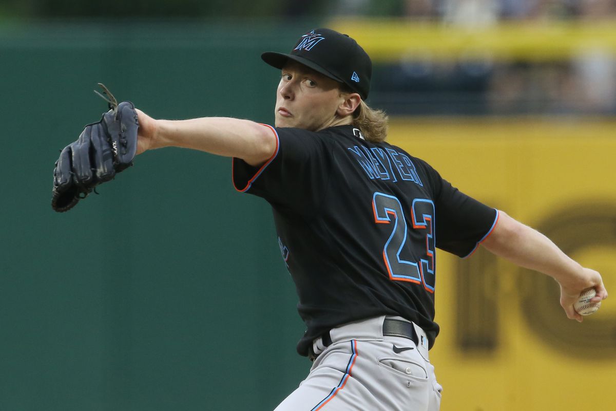 Miami Marlins starting pitcher Max Meyer (23) delivers a pitch against the Pittsburgh Pirates during the first inning at PNC Park.&nbsp;