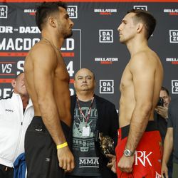 Gegard Mousasi and Rory MacDonald square off at Bellator 206 weigh-ins.