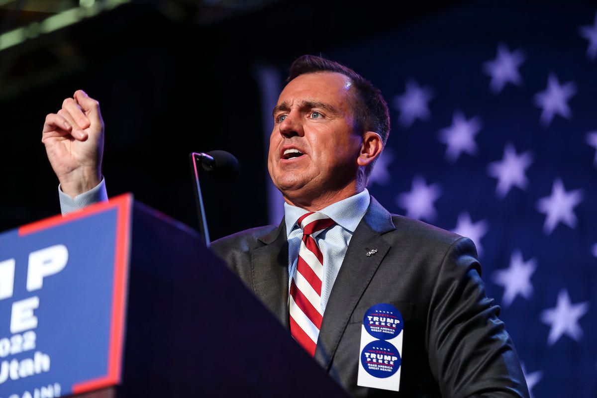 FILE - Utah House Speaker Greg Hughes, R-Draper, speaks at a rally for Indiana Gov. Mike Pence, the Republican nominee for Vice President, at the Infinity Event Center in Salt Lake City on Wednesday, Oct. 26, 2016. Hughes has been in contact with Presiden