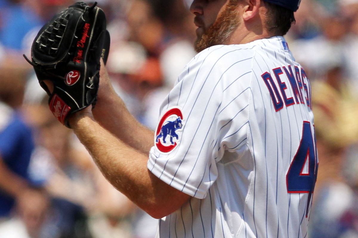 CHICAGO, IL - JULY 14: Ryan Dempster #46 the Chicago Cubs throws to the Arizona Diamondbacks at Wrigley Field on July 14, 2012 in Chicago, Illinois. (Photo by Tasos Katopodis /Getty Images)