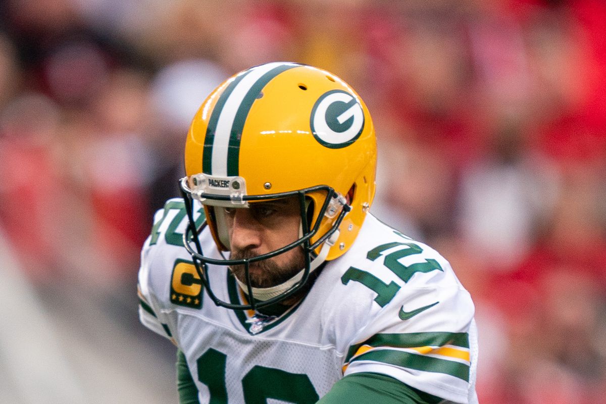 Green Bay Packers quarterback Aaron Rodgers during the first quarter in the NFC Championship Game against the San Francisco 49ers at Levi’s Stadium.