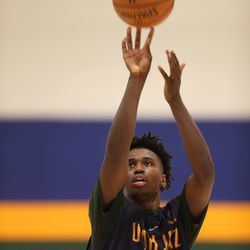 University of Utah's Donnie Tillman works out for the Jazz at Zions Bank Basketball Center in Salt Lake City on Friday, May 24, 2019.