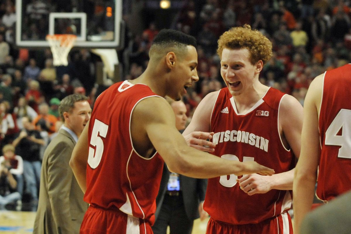 Ryan Evans and Mike Bruesewitz celebrate yet another win over Indiana.
