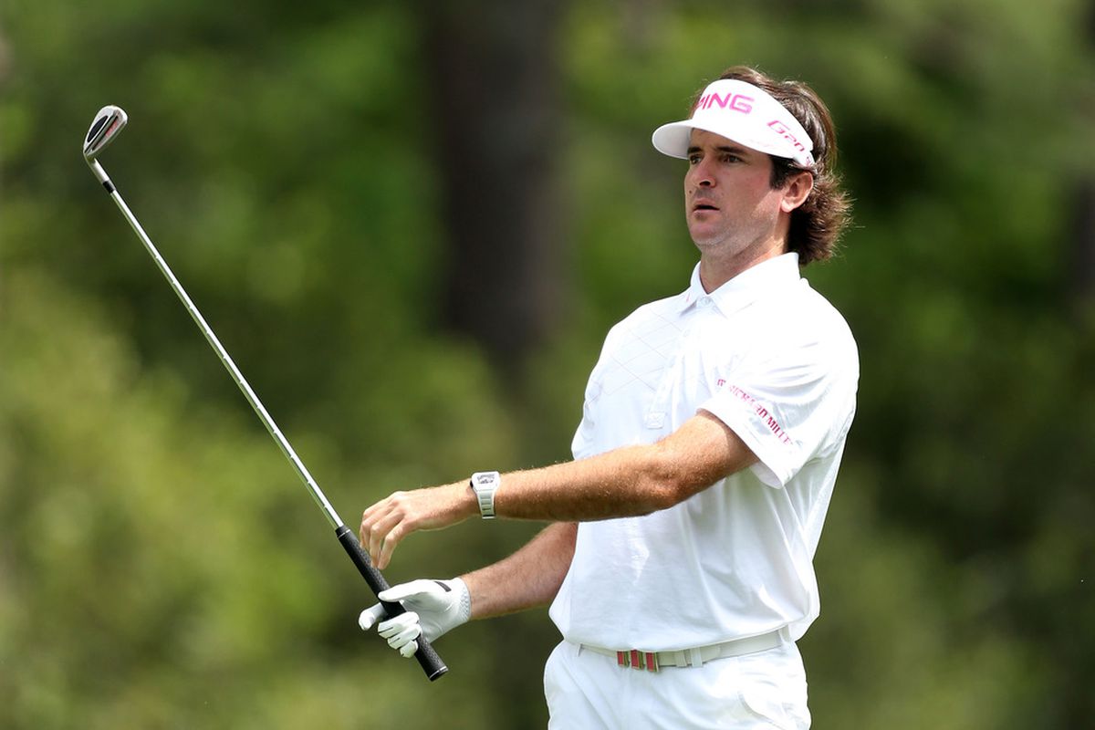 AUGUSTA, GA - APRIL 05:  Bubba Watson watches his second shot on the first hole during the first round of the 2012 Masters Tournament at Augusta National Golf Club on April 5, 2012 in Augusta, Georgia.  (Photo by Andrew Redington/Getty Images)