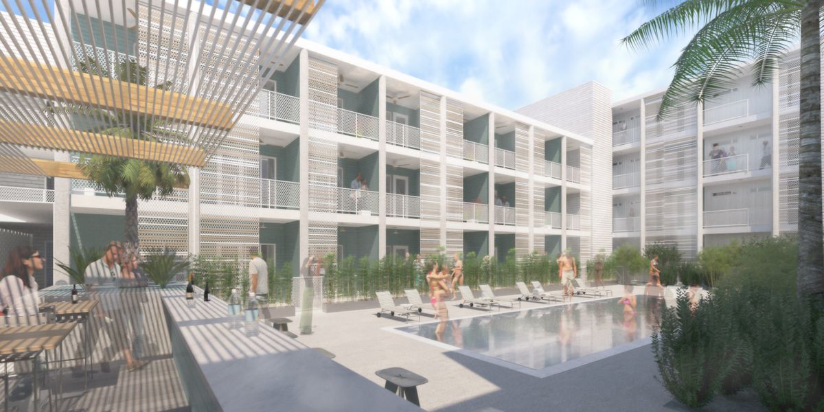 Rendering of the pool at East Austin Hotel
