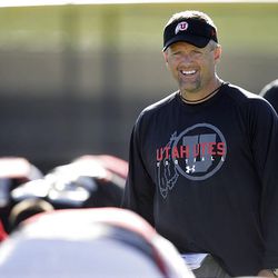 University of Utah football coach Kyle Whittingham watches his team practice on campus in Salt Lake City Tuesday.