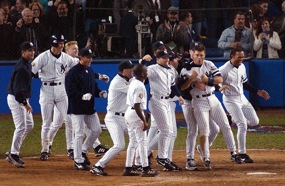 New York Yankees celebrate as they await the arriv