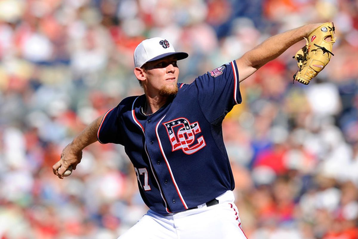 With Stephen Strasburg out til late 2011 at best, what will the Washington Nationals do to fill the hole in their starting rotation?  (Photo by Greg Fiume/Getty Images)