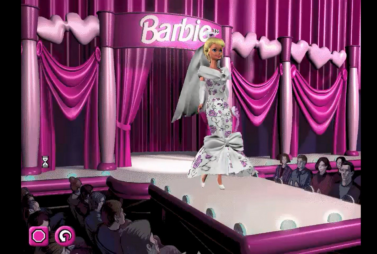 Barbie walking down the runway in a wedding dress in Barbie Fashion Designer