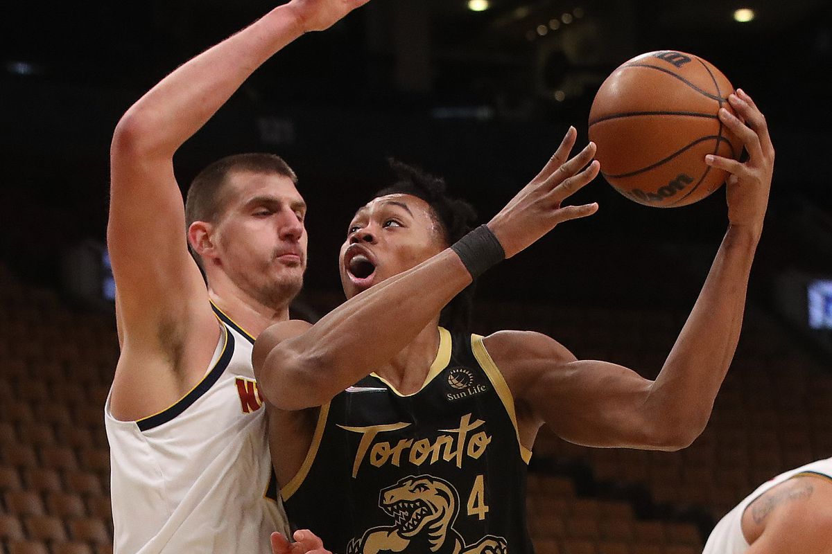 Toronto Raptors play the Denver Nuggets. The Raptors are playing with reduced crowds due to COVID-19 restictions in Ontario
