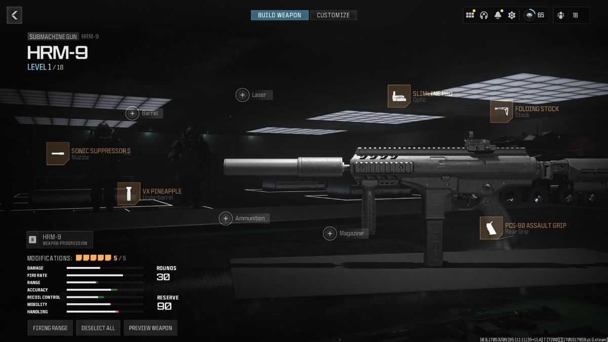 A menu shows the best loadout and attachments for the HMR-9 in Call of Duty MW3.