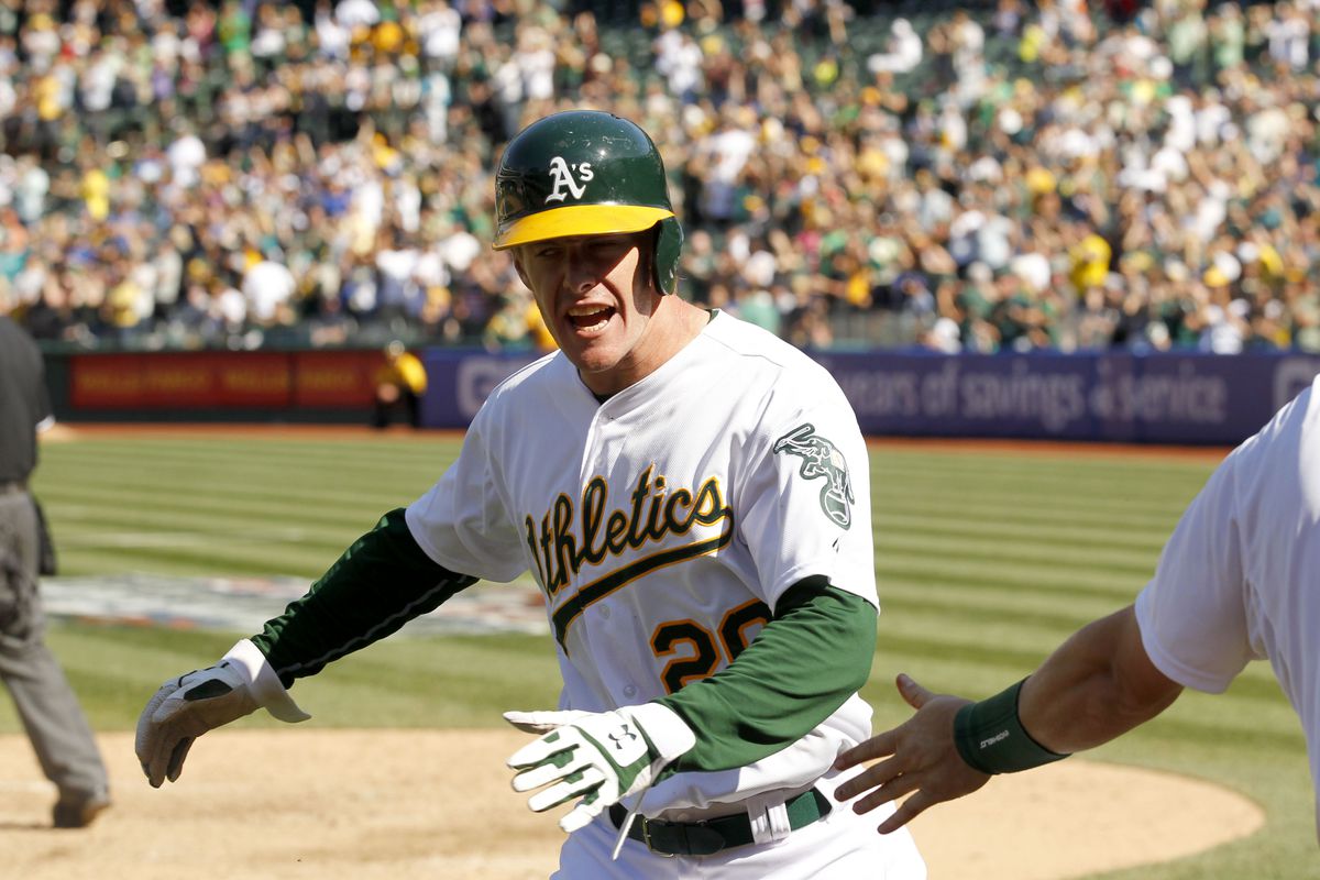 Mark Canha reacts to the A's +24 run differential.