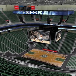 Illustration of the new center court high definition video display system at EnergySolutions Arena in Salt Lake City on Monday, June 17, 2013.