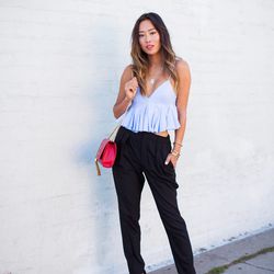 Aimee of <a href="http://www.songofstyle.com"target="_blank">Song of Style</a> is wearing an Alexander Wang crop top, <a href="http://www.shopbop.com/original-aviator-sunglasses-ray-ban/vp/v=1/845524441931606.htm?folderID=2534374302094311&fm=other-viewall