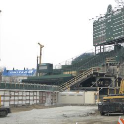 View from Sheffield of the center-field bleachers and the scoreboard