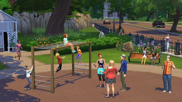 children playing on a playground in The Sims 4