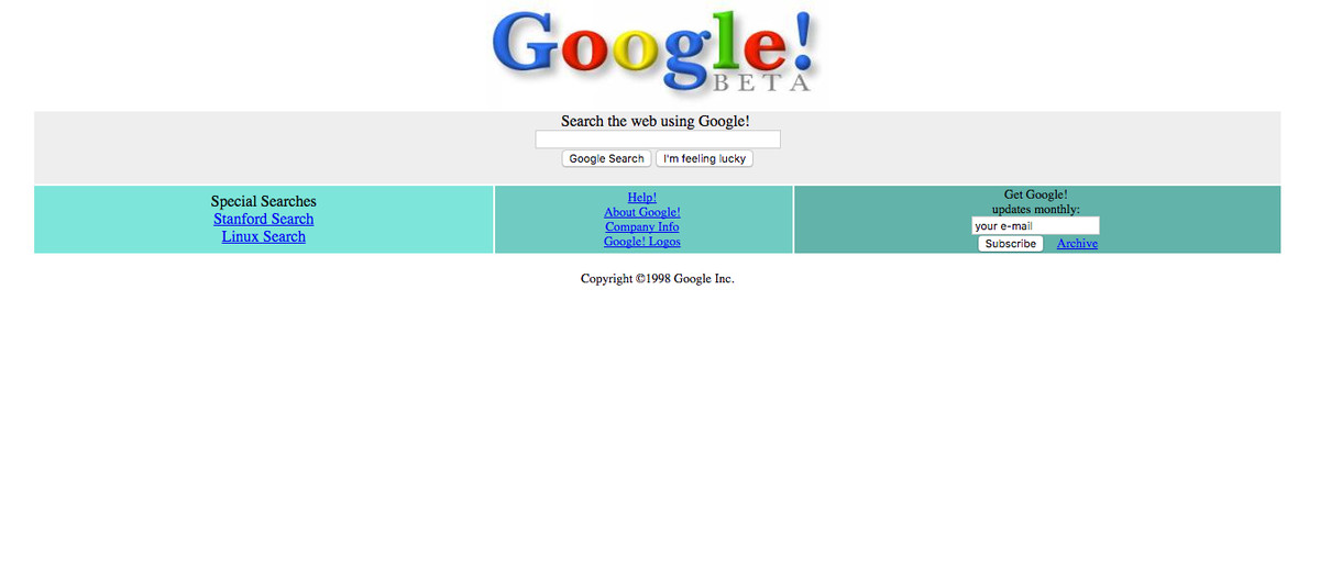 This is a screenshot of Google’s beta webpage on Dec. 2, 1998