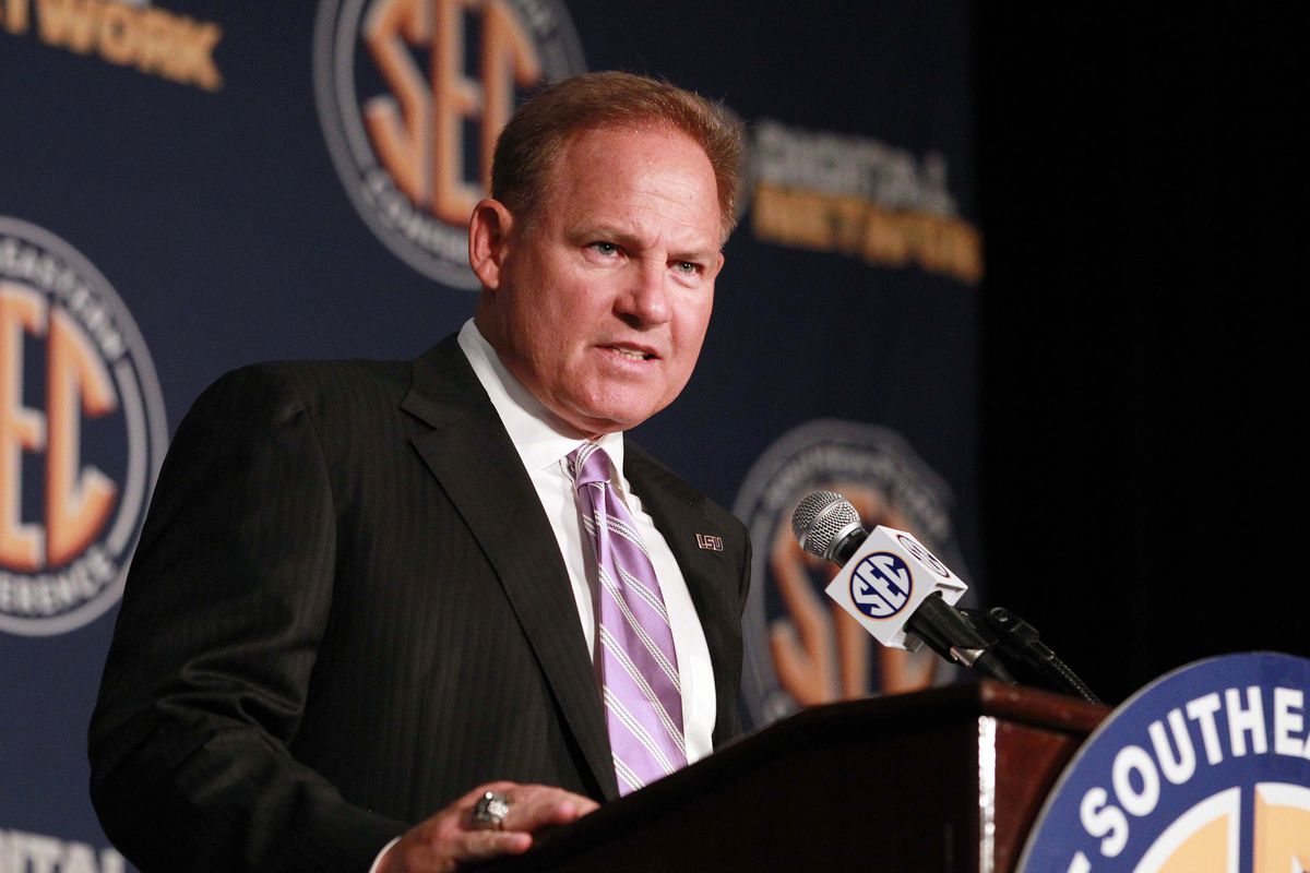 July 18, 2012; Hoover, AL, USA;  LSU Tigers head coach Les Miles during a press conference at the 2012 SEC media days event at the Wynfrey Hotel.   Mandatory Credit: Marvin Gentry-US PRESSWIRE