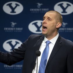 BYU introduces Mark Pope as its new men's basketball head coach at a press conference at the BYU Broadcast Building in Provo on Wednesday, April 10, 2019.