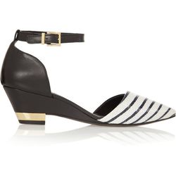 <a href="http://www.net-a-porter.com/product/405810">Tory Burch Striped Snake-Effect Leather Wedge Pumps</a>, $227.50 (were $325)
