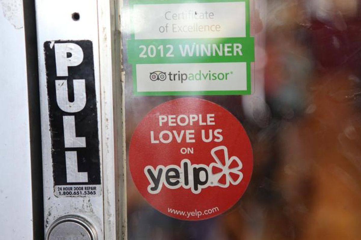 "People love us on Yelp" window sticker
