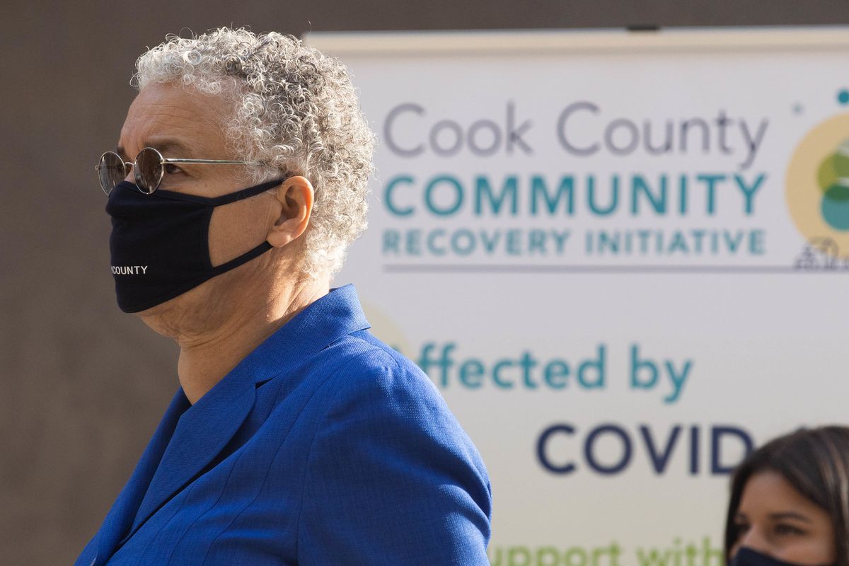 Cook County Board President Toni Preckwinkle pictured at an October press conference at Daley Plaza.