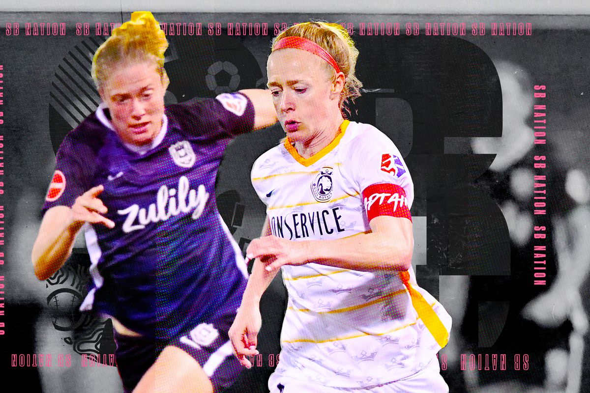 Becky Sauerbrunn dribbling past an opponent while playing for the Utah Royals.