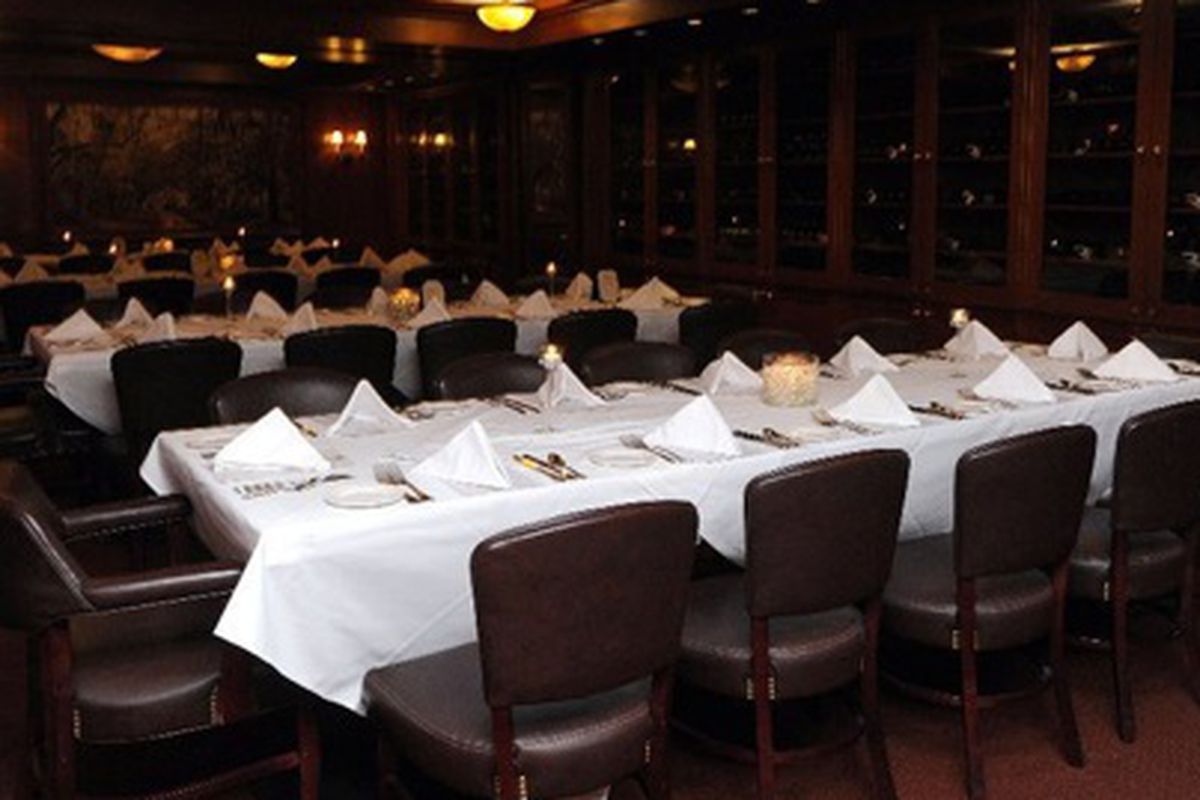 Dining room at Dickie Brennan's Steakhouse set up for a 2011 Tales of the Cocktail Spirited Dinner. 