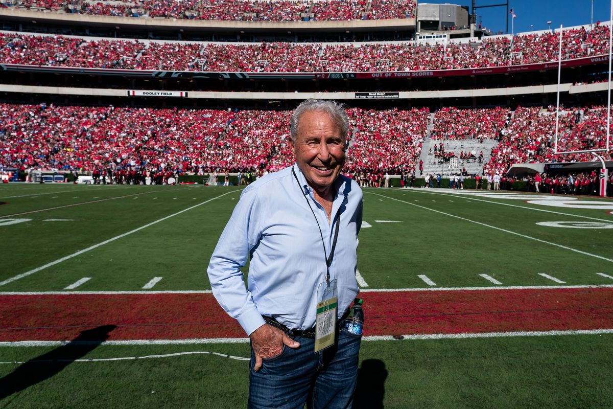 Lee Corso during a game between Kentucky Wildcats and Georgia Bulldogs at Sanford Stadium on October 16, 2021 in Athens, Georgia.