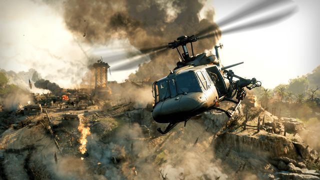 a helicopter with a chain gun mounted on the side in Call of Duty: Black Ops Cold War