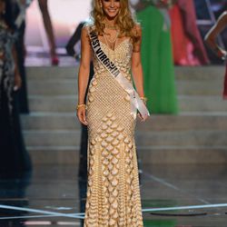 Miss West Virginia Chelsea Welch walks the runway during the introductions of the Miss USA 2013 pageant, Sunday, June 16, 2013, in Las Vegas. (AP Photo/Jeff Bottari)