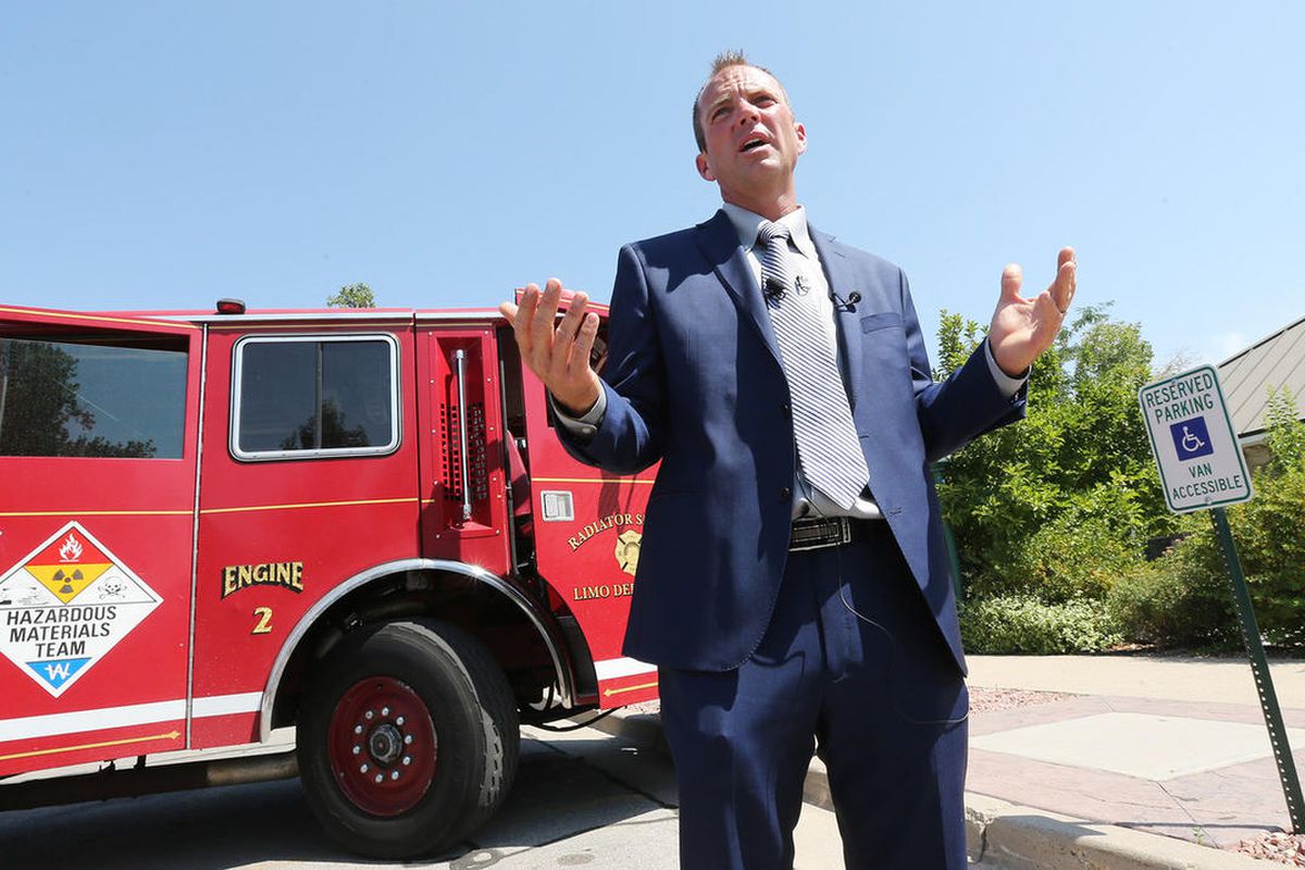 Kaysville City Council member Dave Adams answers questions about his firetruck during a press conference on Tuesday, Aug. 2, 2016, at City Hall. Last year the auditor's officer found that Adams had inappropriately used nearly $6,000 of the city's funds to