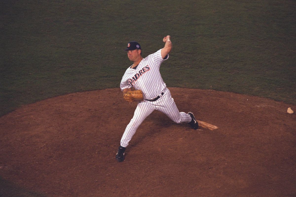 21 October 1998: Randy Myers of the San Diego Padres during the Padres 3-0 loss to the New York Yankees in game four of the World Series at Qualcomm Stadium in San Diego, CA.