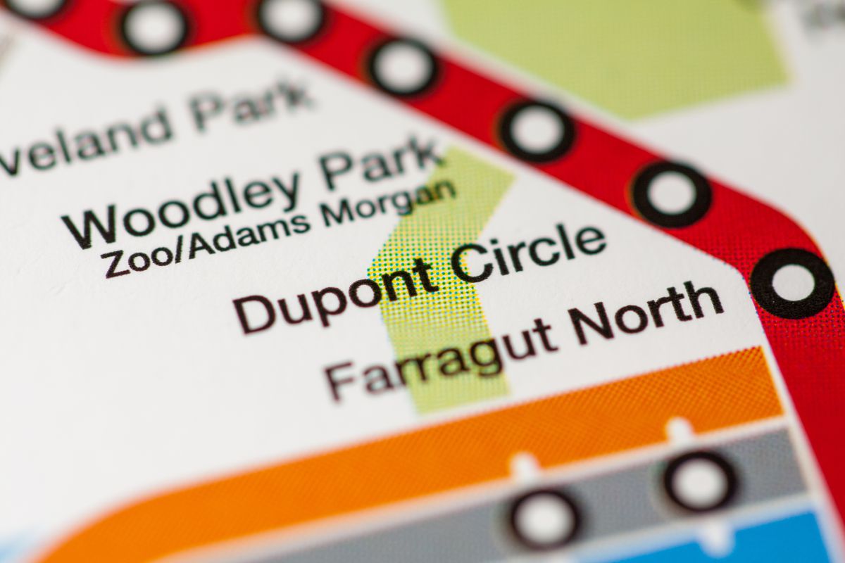 A Metro map showing the Woodley Park, Dupont Circle, and Farragut North stations on Metro’s Red Line.