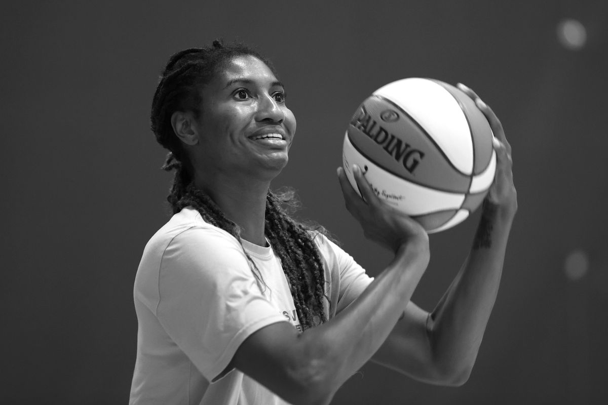 Angel McCoughtry of the Las Vegas Aces during practice on July 24, 2020 at IMG Academy in Bradenton, Florida.