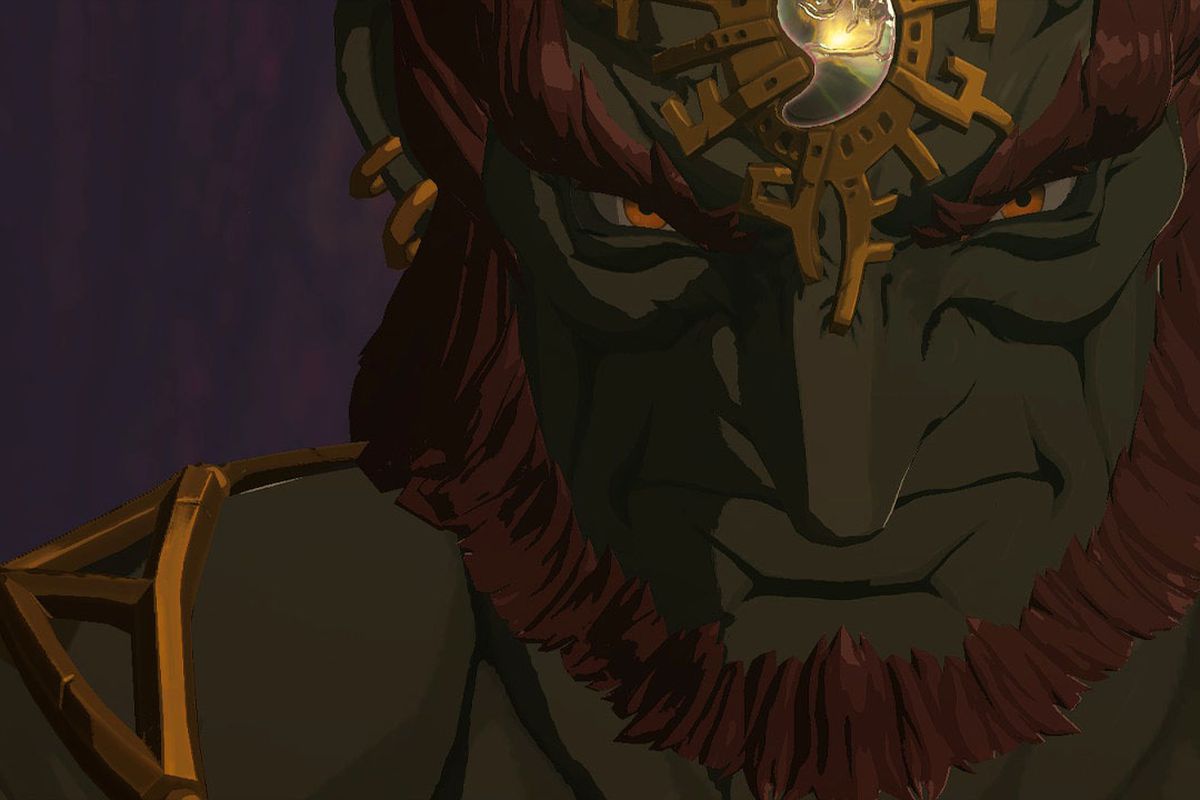 Ganondorf stares intensely at Link during the final boss fight of Zelda Tears of the Kingdom.