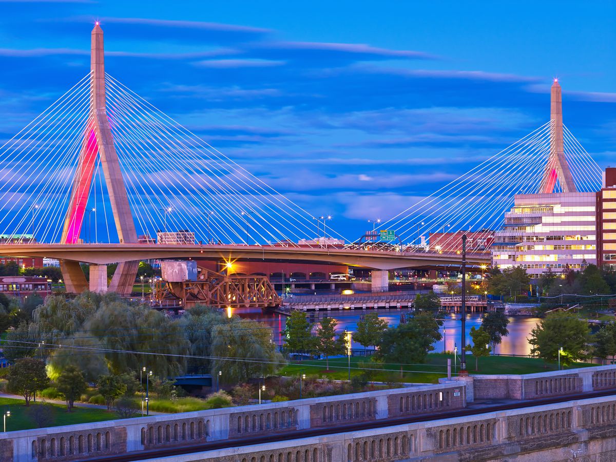 A cable-stayed bridge over the Charles River in Boston. 