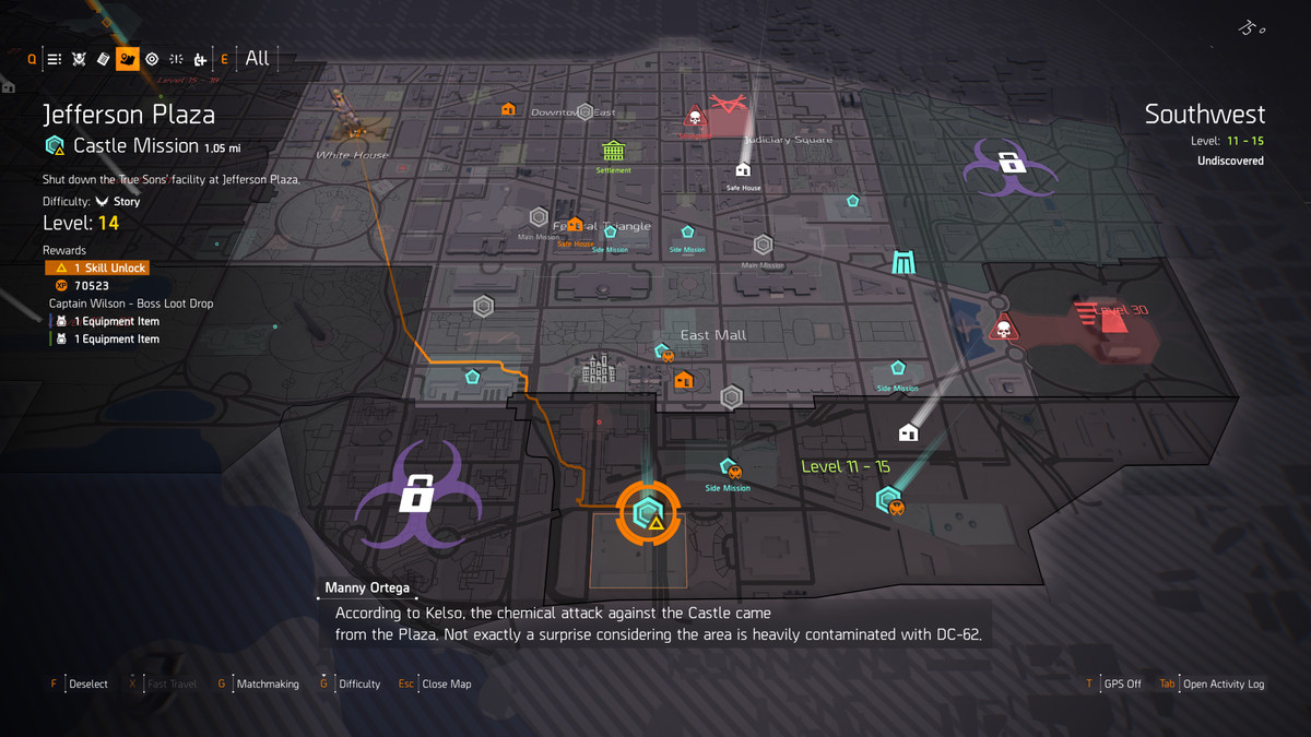 The map screen in The Division 2