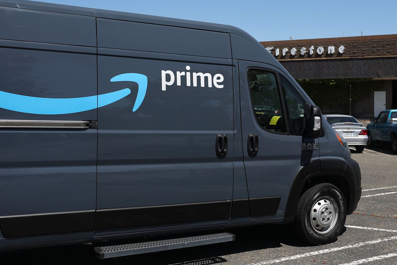 The Amazon Prime logo is displayed on the side of an Amazon delivery truck on June 21st, 2023, in Richmond, California.