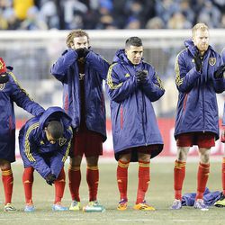 Real players watch during the shootout as Real Salt Lake and Sporting KC play Saturday, Dec. 7, 2013 in MLS Cup action. Sporting KC won in a shootout.