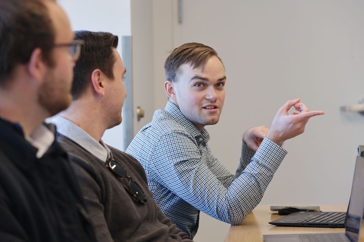 Abraham Bunting speaks as students meet to review applicants for a new $5 million&nbsp;fund at the University of Utah in Salt Lake City on Tuesday, Jan. 25, 2022. The fund is aimed at providing startup investments in business ventures founded by U. students and faculty.