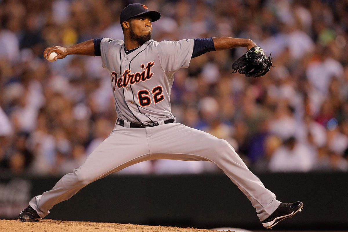 DENVER, CO - JUNE 18:  Relief pitcher Al Alburquerque #62 of the Detroit Tigers works the seventh inning against the Colorado Rockies at Coors Field on June 18, 2011 in Denver, Colorado.  (Photo by Justin Edmonds/Getty Images)