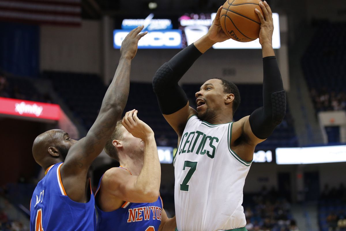 Jared Sullinger fights for a rebound against the New York Knicks