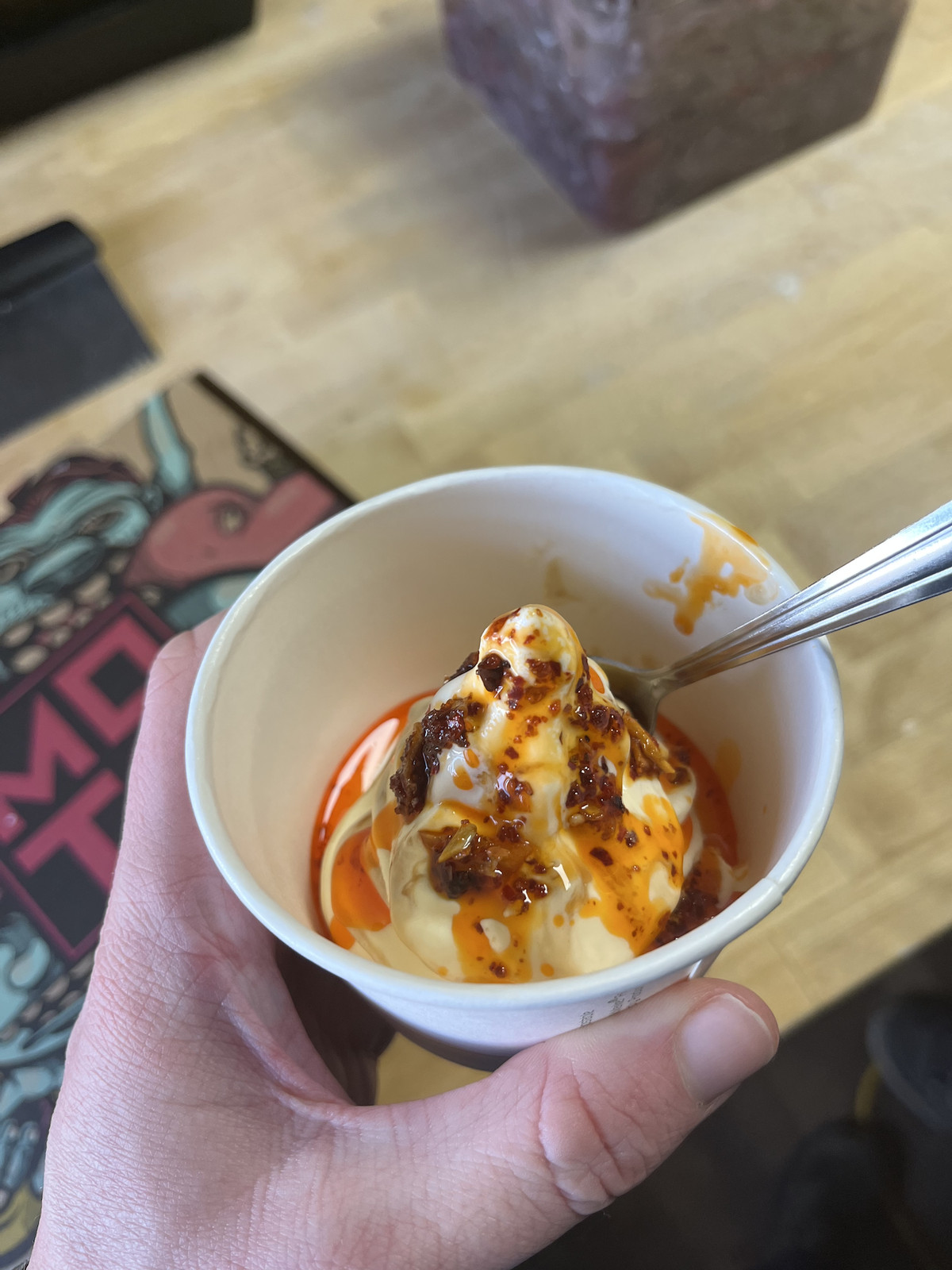 Ice cream topped with chili crisp