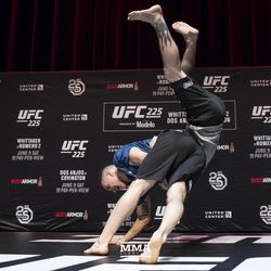 Colby Covington gets a takedown at UFC 225 open workouts.