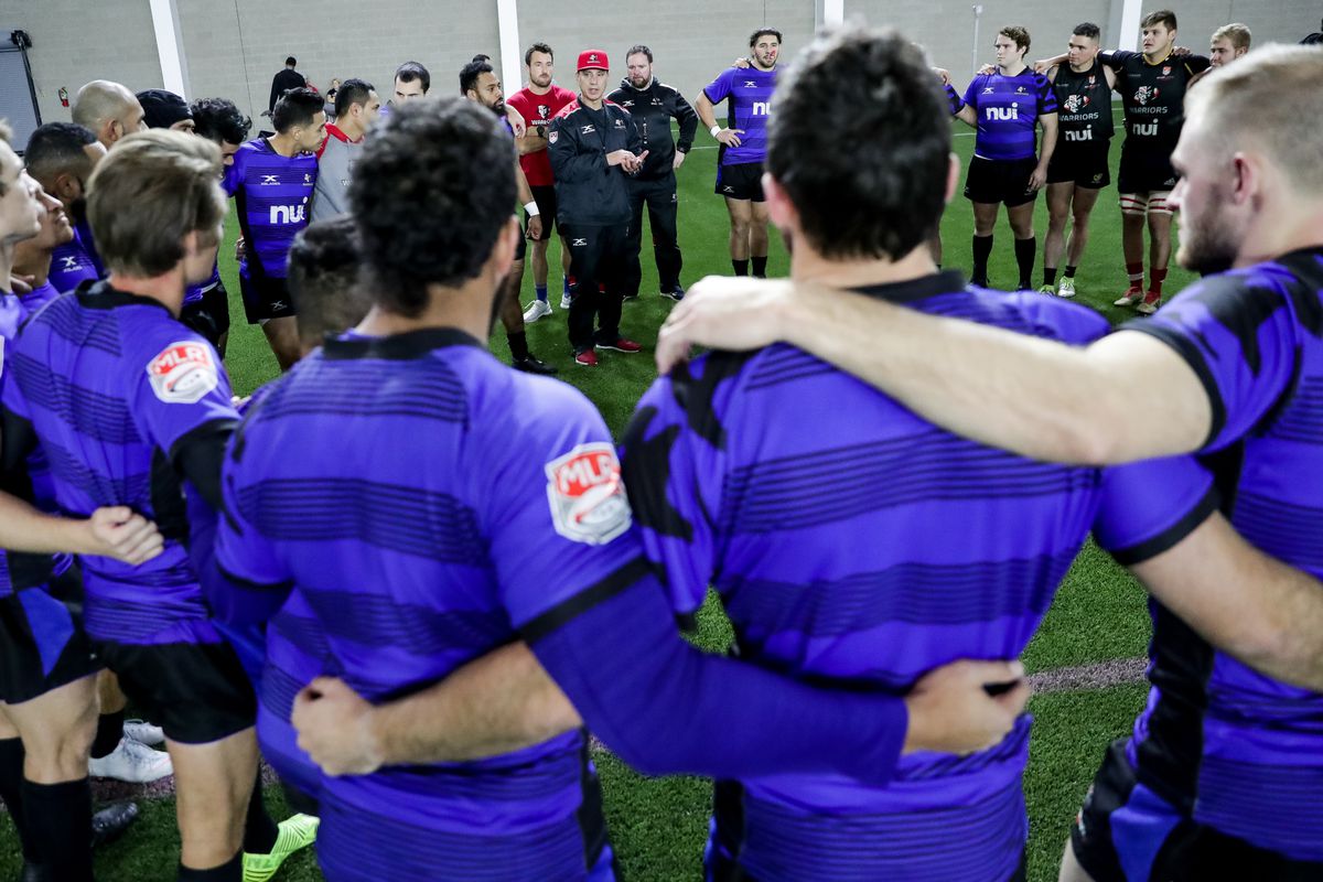 Head Coach Alf Daniels directs Utah Warriors rugby players during practice at the Zions Bank Training Center in Herriman on Tuesday, Jan. 22, 2019.