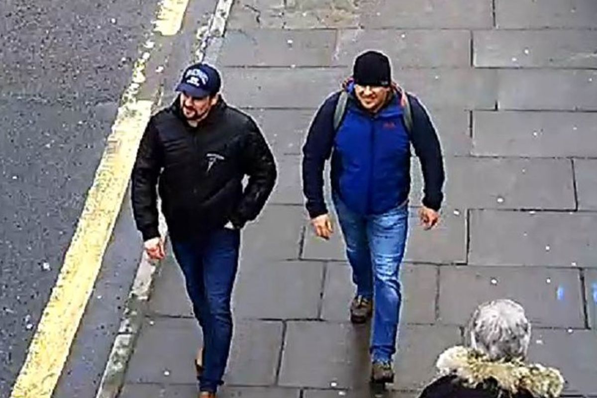 Salisbury Novichok poisoning suspects Alexander Petrov and Ruslan Boshirov are shown on CCTV on March 4, 2018.