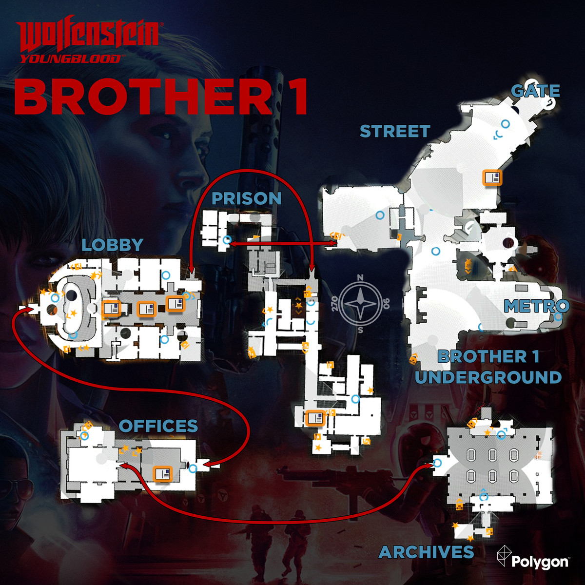 Wolfenstein: Youngblood Brother 1 map with Readables icons
